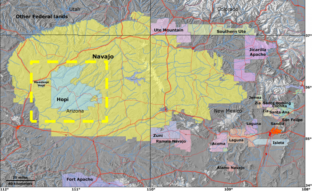 Hopi Reservation. "Landlocked" in Navajo Reservation. Source: USGS